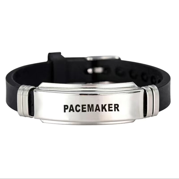 🔴 CLEARANCE🔖NWT 🏥 BLACK & STAINLESS STEEL EMERGENCY “PACEMAKER” MEDICAL BRACELET - Picture 1 of 7